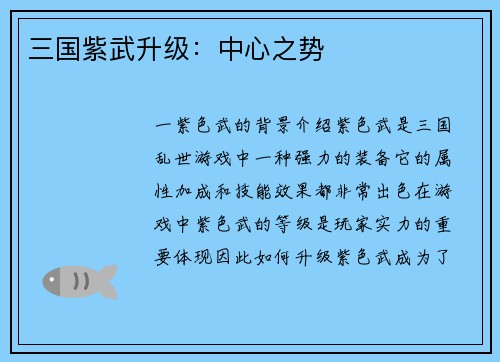 三国紫武升级：中心之势